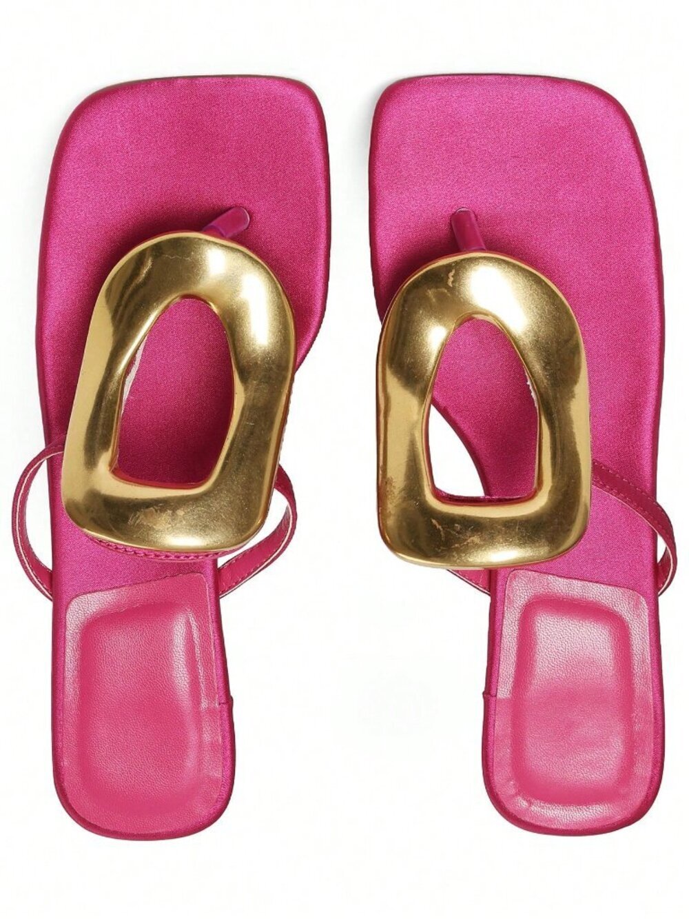 Hot Pink Elegant Women's Flip Flops Kitten Heels Square Toe Dress Shoes - Picture 4 of 6